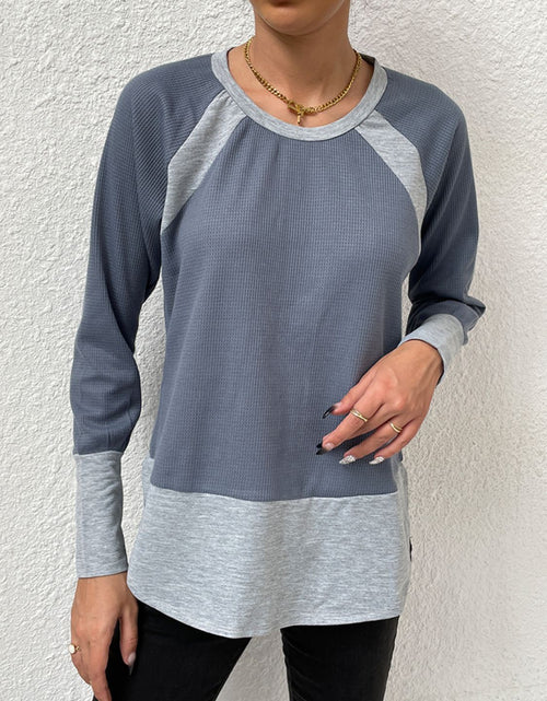 Load image into Gallery viewer, Shiny Waffle-Knit Round Neck Raglan Sleeve Tee
