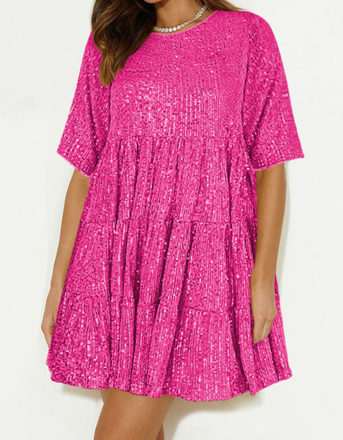 Load image into Gallery viewer, Sequin Round Neck Half Sleeve Mini Dress
