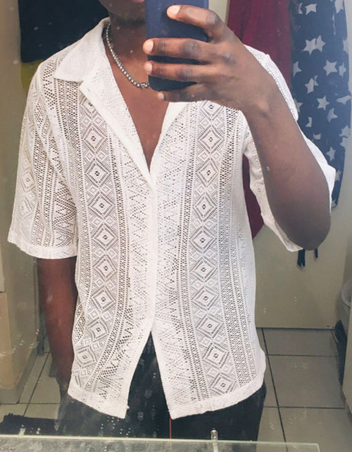 Load image into Gallery viewer, Men's Full Size Lace Half Sleeve Button Down Shirt Plus Size

