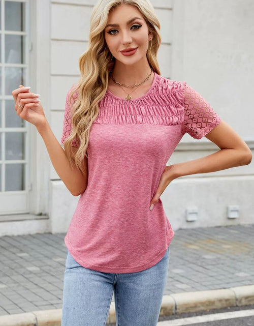 Load image into Gallery viewer, Smocked Round Neck Short Sleeve T-Shirt
