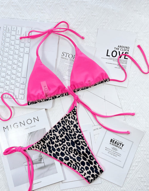 Load image into Gallery viewer, Leopard Print Halter Neck Tie Side Bikini Set
