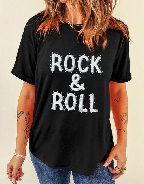 Load image into Gallery viewer, Letter Graphic Round Neck Short Sleeve T-Shirt
