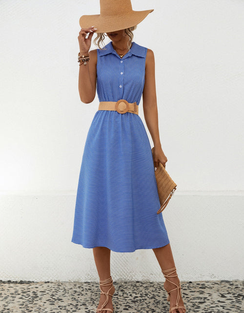 Load image into Gallery viewer, Striped Collared Neck Sleeveless Midi Dress
