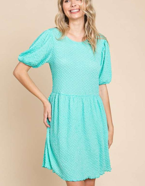 Load image into Gallery viewer, Culture Code Full Size Textured Round Neck Puff Sleeve Dress
