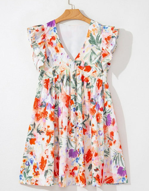 Load image into Gallery viewer, Floral Double Ruffle Sleeve V Neck Mini Dress
