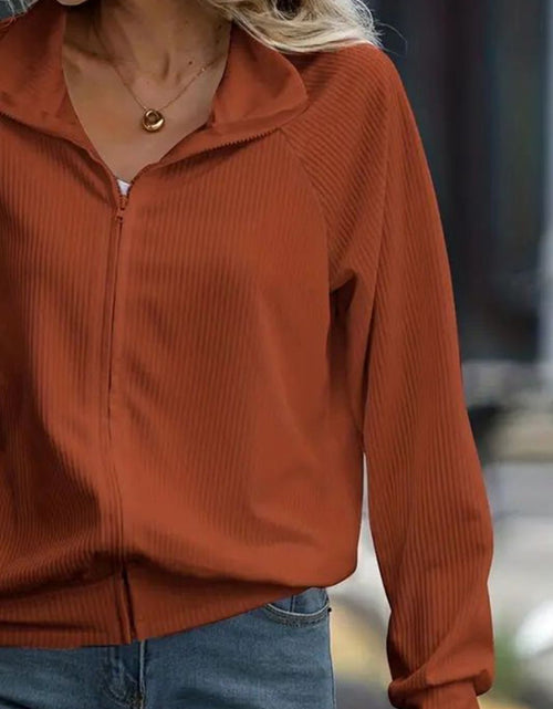Load image into Gallery viewer, Zip Up Collared Neck Raglan Sleeve Jacket
