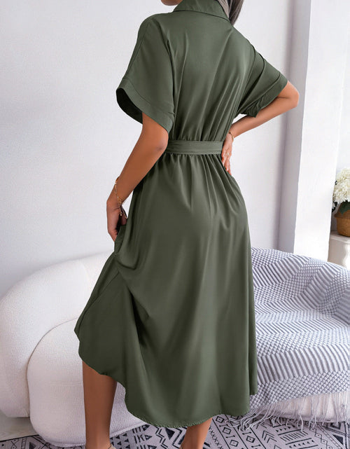 Load image into Gallery viewer, Short Sleeve Collared Tie Belt Dress
