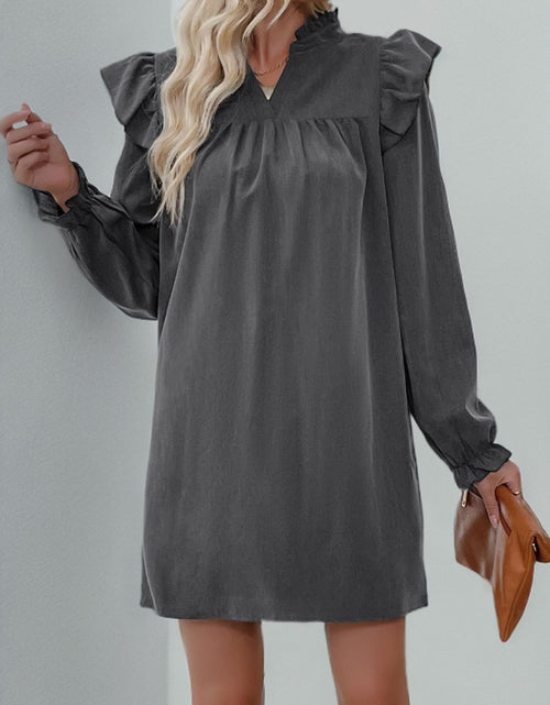 Load image into Gallery viewer, Perfee Ruffled Notched Long Sleeve Mini Dress
