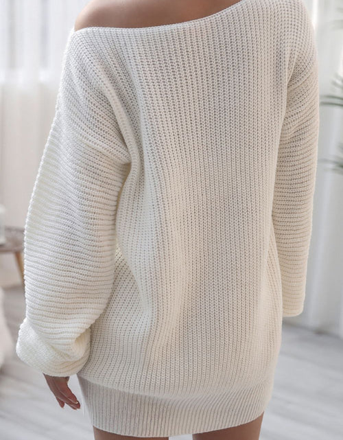Load image into Gallery viewer, Boat Neck Long Sleeve Mini Sweater Dress
