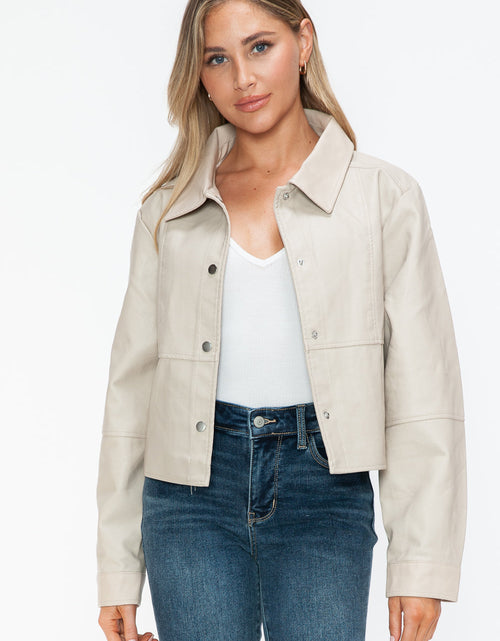 Load image into Gallery viewer, Snobbish Snap Down Long Sleeve PU Leather Jacket
