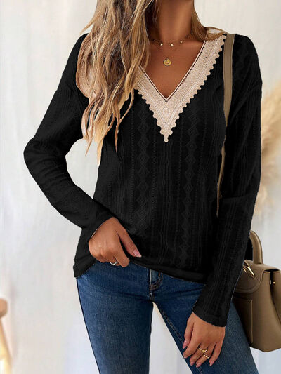Load image into Gallery viewer, Eyelet V-Neck Dropped Shoulder T-Shirt
