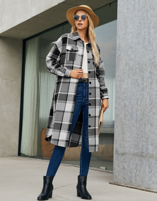Load image into Gallery viewer, Plaid Pocketed Button Up Trench Coat
