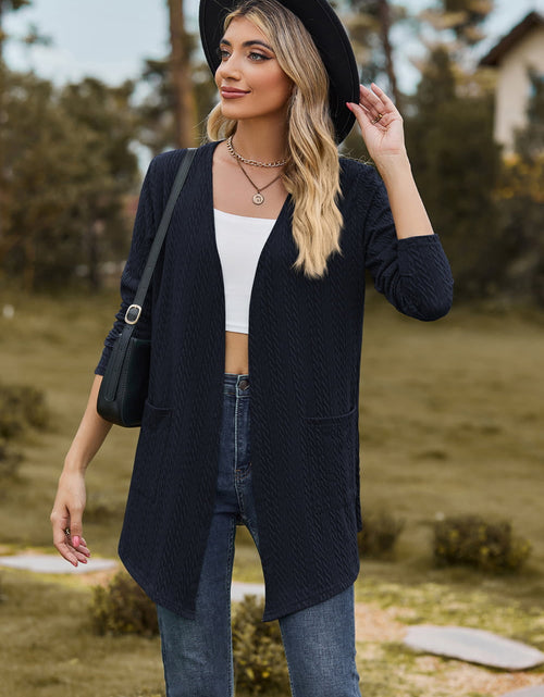 Load image into Gallery viewer, Cable-Knit Long Sleeve Cardigan with Pocket
