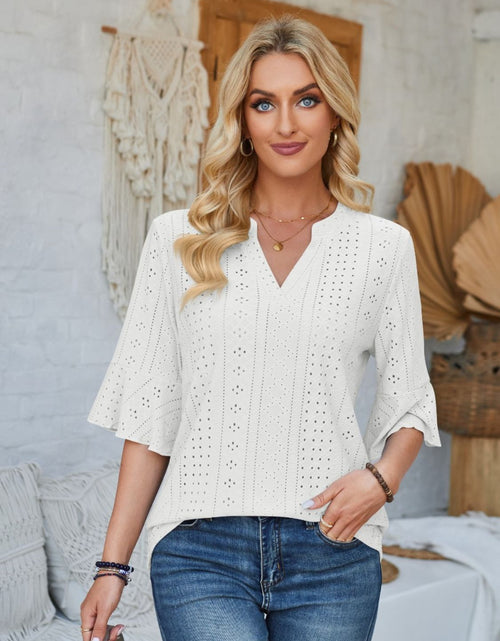 Load image into Gallery viewer, Eyelet Notched Half Sleeve T-Shirt
