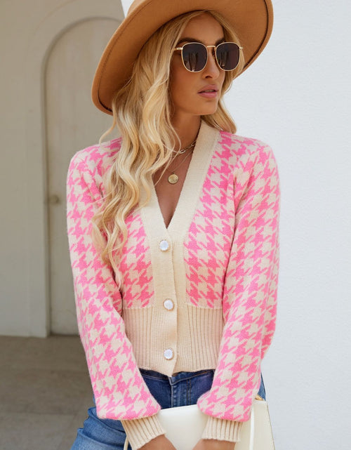 Load image into Gallery viewer, Houndstooth Button Up Long Sleeve Cardigan
