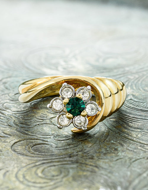 Load image into Gallery viewer, Vintage Ring 1980's Ring Sapphire and Clear Swarovski Crystal 18k Gold Antique Womans Jewelry R2704 by PVD Vintage Jewelry
