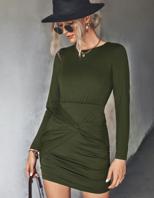 Load image into Gallery viewer, Twist Front Ruched Long Sleeve Mini Dress
