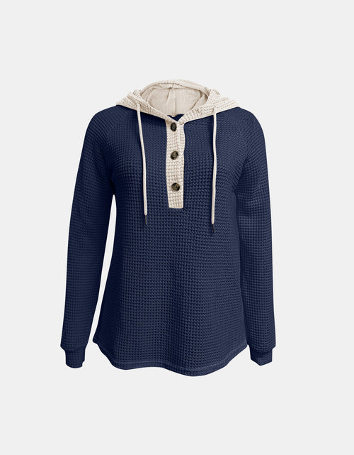 Load image into Gallery viewer, Full Size Waffle-Knit Contrast Long Sleeve Hoodie
