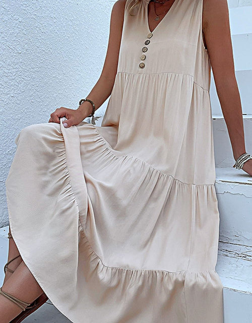 Load image into Gallery viewer, Perfee Decorative Button Sleeveless Tiered Dress
