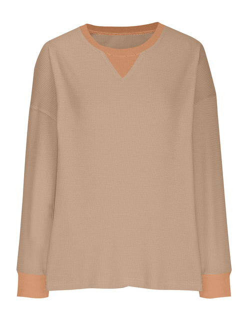 Load image into Gallery viewer, Waffle Knit Round Neck Long Sleeve T-Shirt
