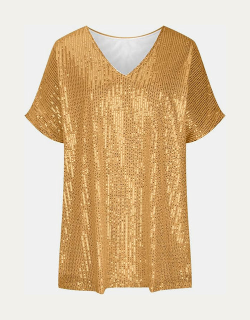 Load image into Gallery viewer, Full Size Sequin V-Neck Short Sleeve Top
