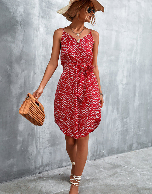 Load image into Gallery viewer, Printed V-Neck Tie Waist Mini Dress
