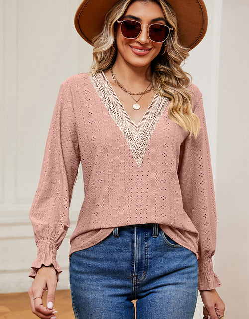 Load image into Gallery viewer, Eyelet V-Neck Flounce Sleeve T-Shirt
