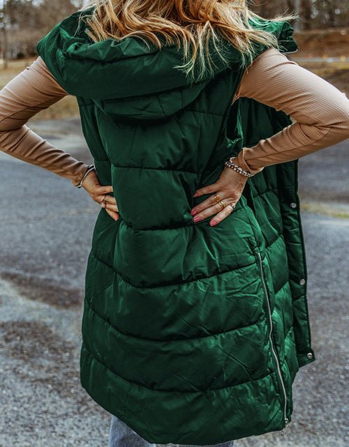 Load image into Gallery viewer, Longline Hooded Sleeveless Puffer Vest
