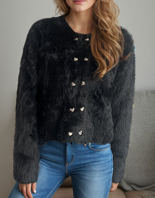 Load image into Gallery viewer, Heart Button Round Neck Cardigan
