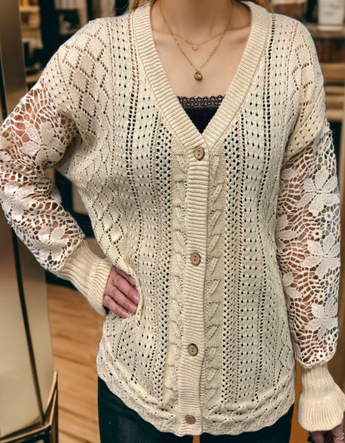 Load image into Gallery viewer, Eyelet Button Up Lantern Sleeve Cardigan
