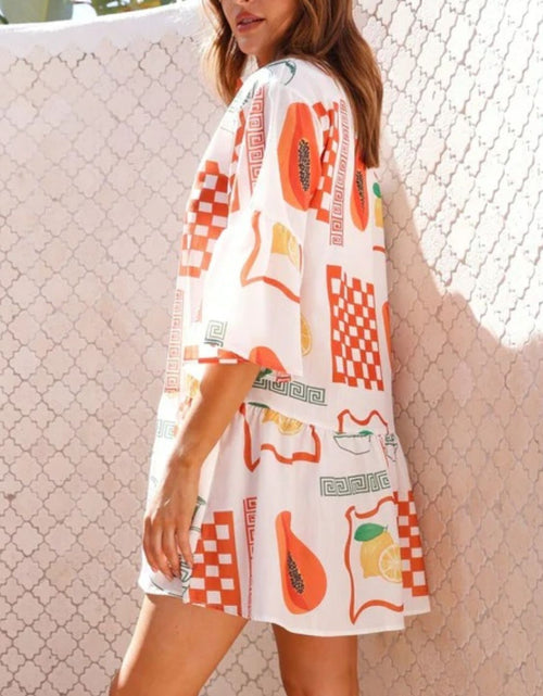 Load image into Gallery viewer, Printed Three-Quarter Sleeve Mini Dress
