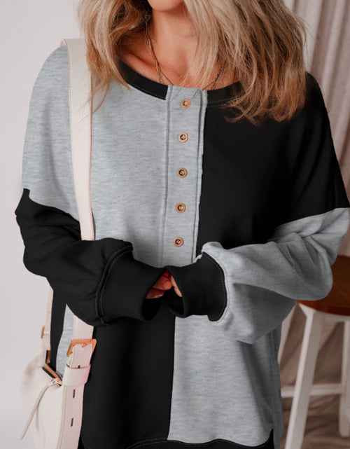 Load image into Gallery viewer, Color Block Half Button Long Sleeve Sweatshirt
