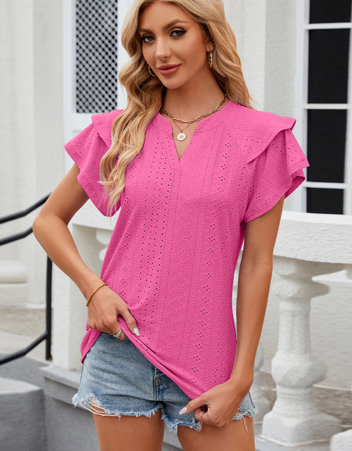 Load image into Gallery viewer, Eyelet Notched Short Sleeve T-Shirt
