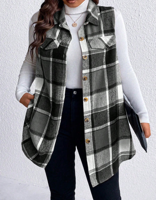 Load image into Gallery viewer, Honey Plus Size Pocketed Plaid Button Up Vest Coat
