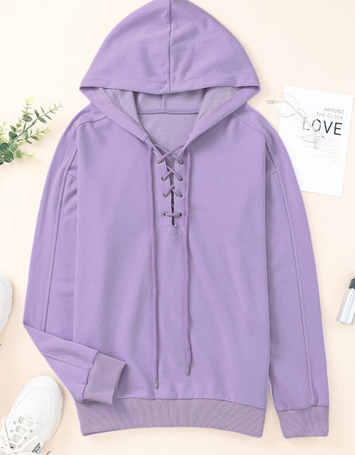 Load image into Gallery viewer, Lace-Up Dropped Shoulder Hoodie
