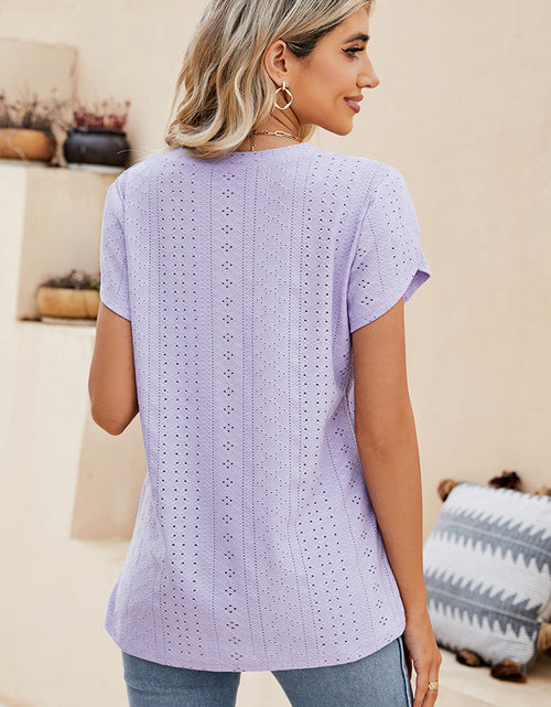 Load image into Gallery viewer, Eyelet V-Neck Petal Sleeve T-Shirt
