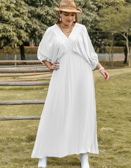Load image into Gallery viewer, Plus Size Swiss Dot V-Neck Three-Quarter Sleeve Dress

