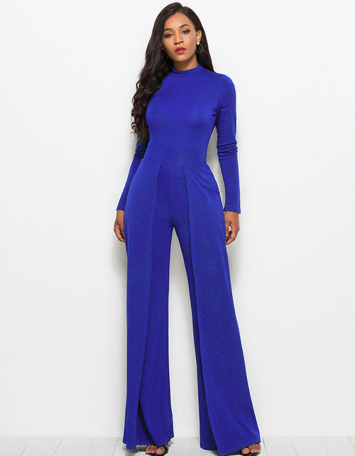Load image into Gallery viewer, Long Sleeve Mock Neck Wide Leg Jumpsuit
