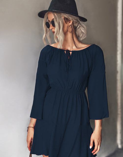 Load image into Gallery viewer, Tie Neck Flare Sleeve Mini Dress
