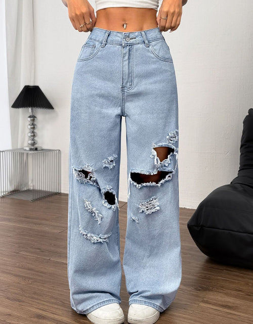 Load image into Gallery viewer, Distressed Wide Leg Jeans with Pockets
