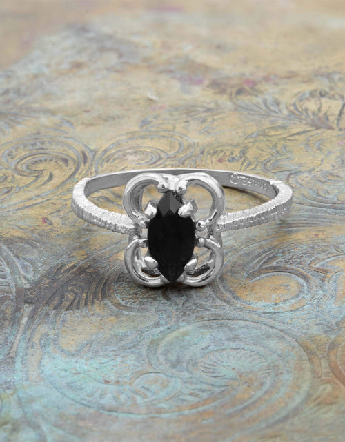 Load image into Gallery viewer, Vintage Jewelry Marquise Cut Jet Black Crystal Cocktail Ring in 18k White Gold Electroplate by PVD Vintage Jewelry
