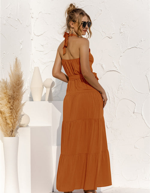 Load image into Gallery viewer, Halter Neck Tie Waist Tiered Maxi Dress
