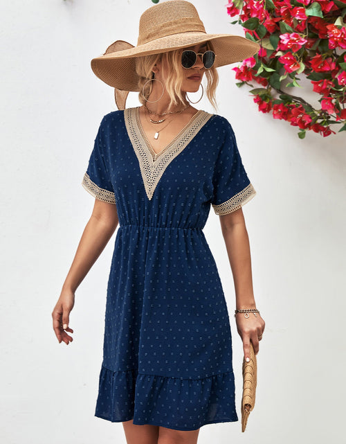 Load image into Gallery viewer, Contrast V-Neck Short Sleeve Mini Dress
