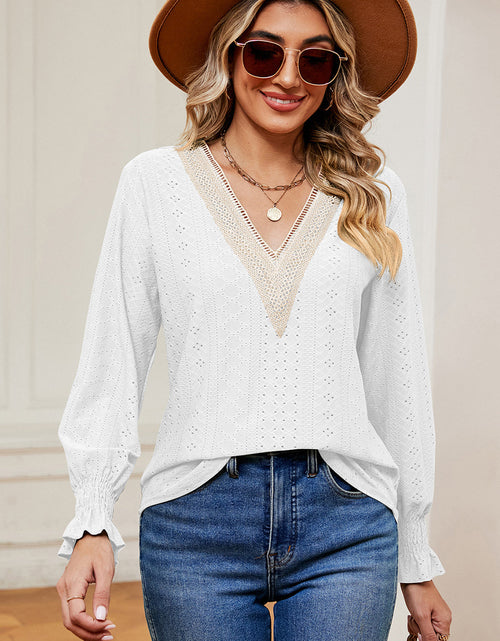 Load image into Gallery viewer, Eyelet V-Neck Flounce Sleeve T-Shirt
