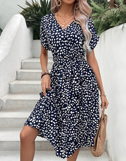 Load image into Gallery viewer, Perfee Printed Tie Waist A-Line Dress
