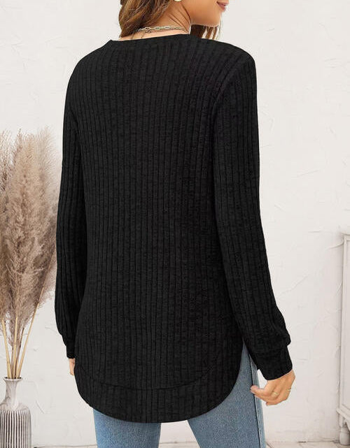 Load image into Gallery viewer, Ribbed Round Neck Long Sleeve T-Shirt
