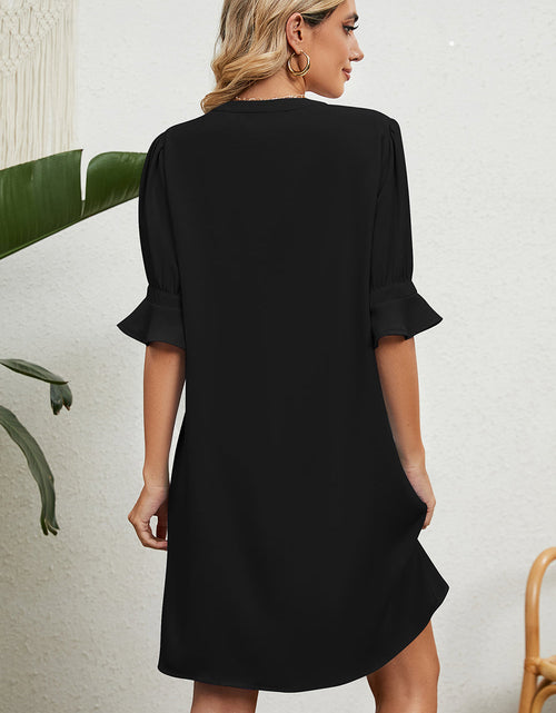 Load image into Gallery viewer, Notched Flounce Sleeve Mini Dress
