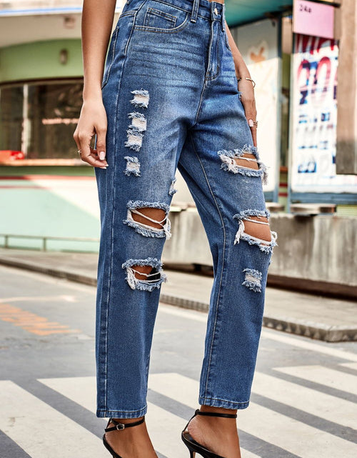 Load image into Gallery viewer, Distressed High Waist Straight Jeans
