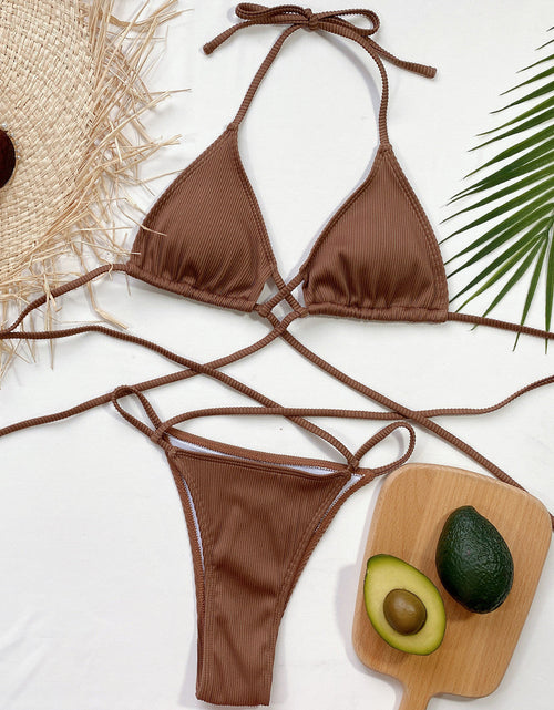 Load image into Gallery viewer, Halter Neck Crisscross Ribbed Bikini Set
