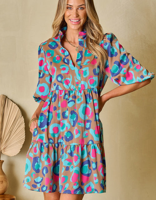 Load image into Gallery viewer, Notched Balloon Sleeve Mini Dress
